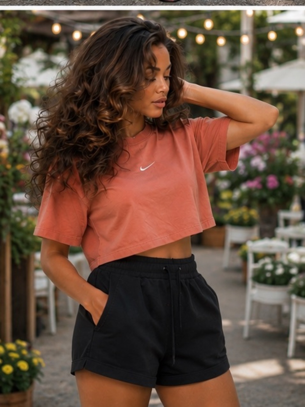 Coral Nike crop loose fit tee with white embroidered logo XS **2 for 20**